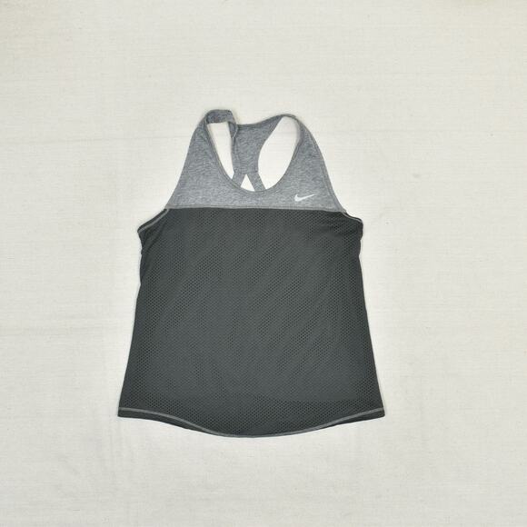 Nike Women Tank Top Crew Neck Solid Gym Polyester Gray Size L Reversible Dri Fit - Picture 3 of 8